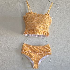 Yellow Floral Ruffle Two-Piece Swim Set
